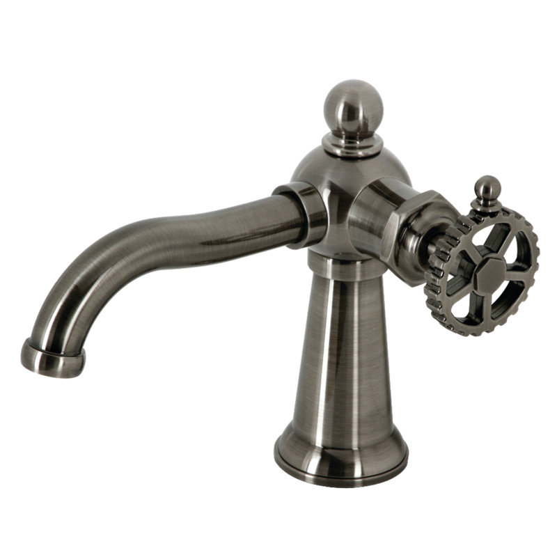 Kingston Brass Fuller Single-Handle 1-Hole Deck Mount Bathroom Faucet with Push Pop-Up, Wheel, Polished Brass