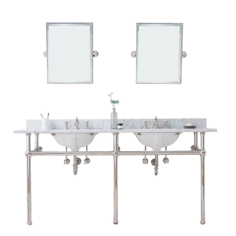 Embassy Stone Oval Console Bathroom Sink with Faucet and Overflow, Polished Nickel