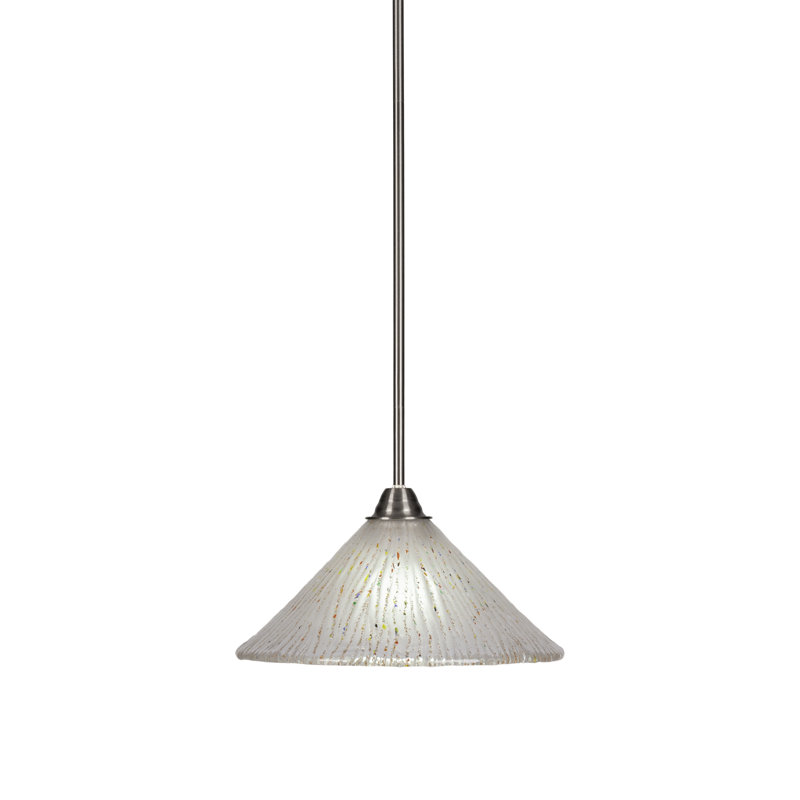 Luminaire suspendu à tige Averyon Paramount illustré en verre au fini nickel brossé, Cristal givré
