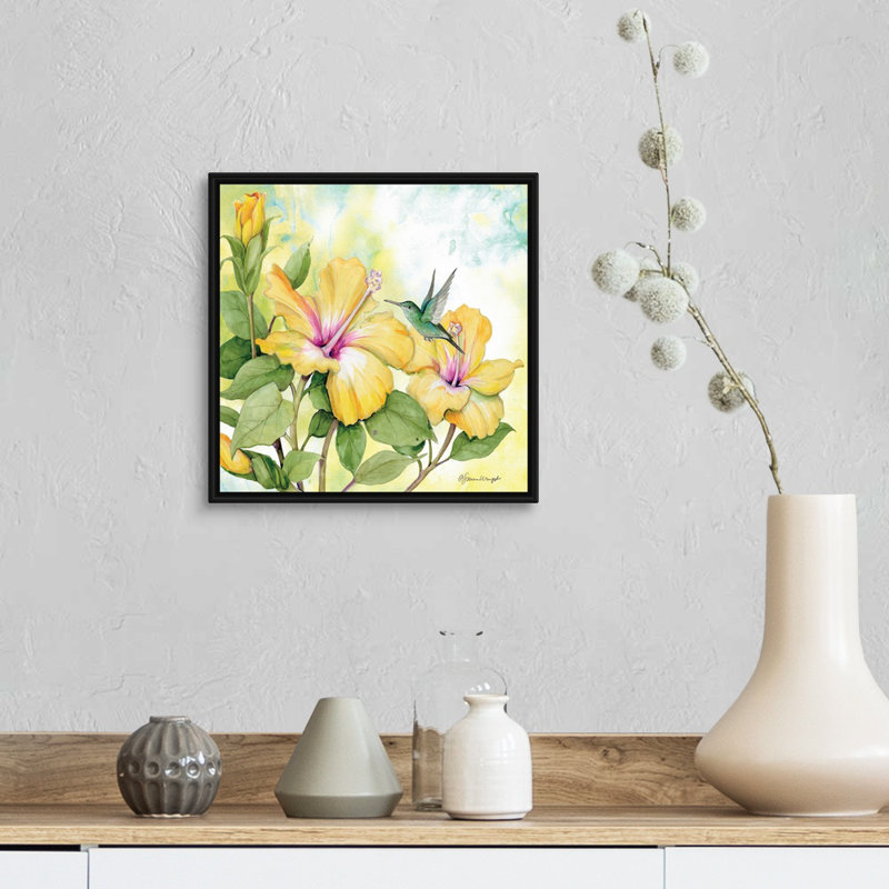 Hibiscus, art mural sur toile, H 12 po x l 12 po x P 1,75 po, Toile avec cadre noir