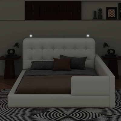 Grand lit plateforme tapissier avec lumières de lecture