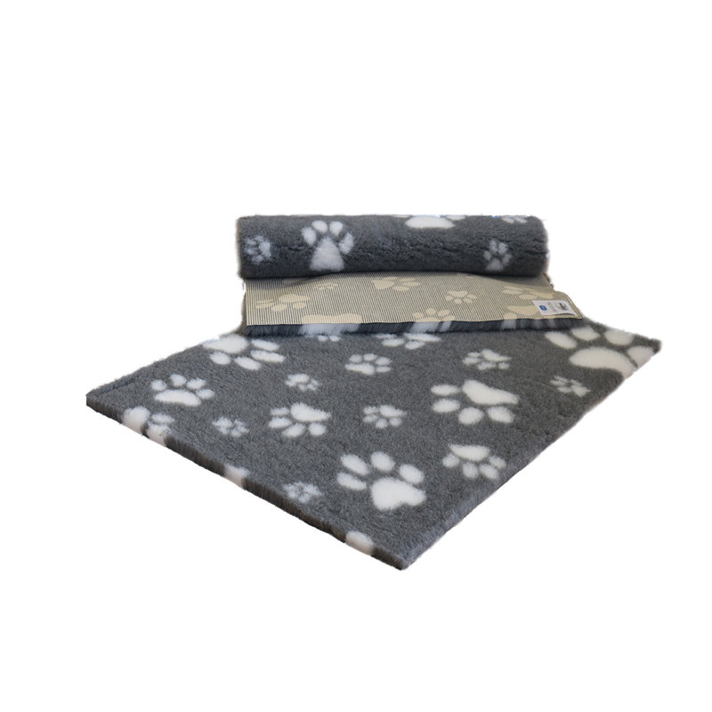 Vet Fleece Bedding | Non-Slip Multi-Paws Vet Bed O Animal Print Fleece Pet Bed, 3cm H x 183cm W x 76cm D, Grey/White