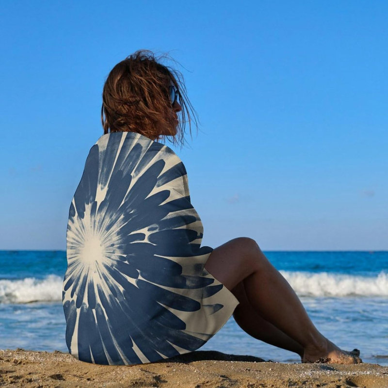 Blue Flower Sun Burst Minimalist Beach Towel Sand Free Microfiber Large Shower Towels Multipurpose Absorbent for Bathroom Pool 63x30 Inch