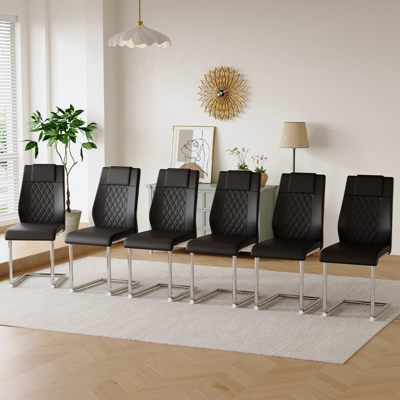 Modern Dining Chairs, Silver, 6, Black