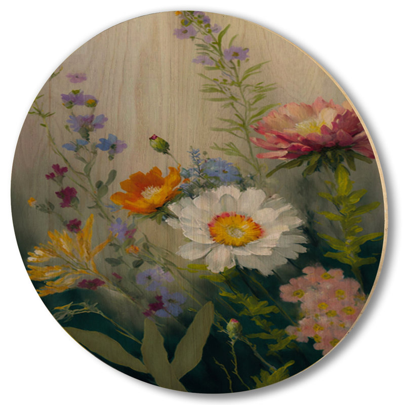 Painted Blossoming Wildflowers VI - Unframed Print on Wood, 29" H x 29" W x 1'' D