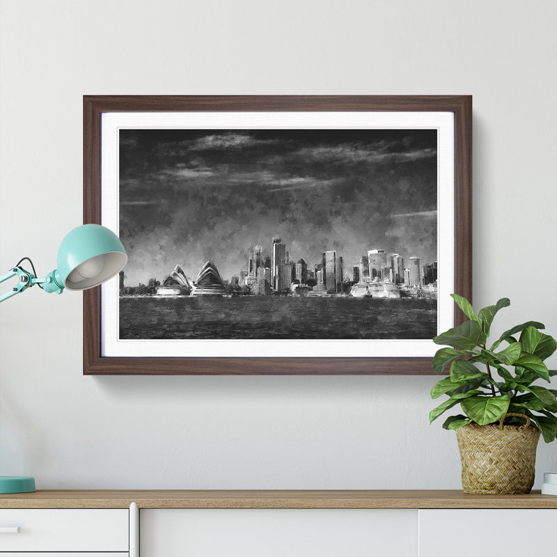 Sydney Australia Skyline - Picture Frame Painting Print, 62cm H x 87cm W x 2cm D, Walnut Framed