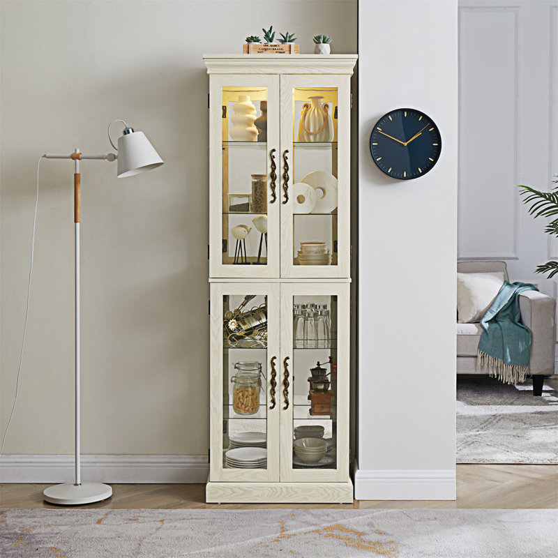 Lighted Glass Curio Display Cabinet, Antique White