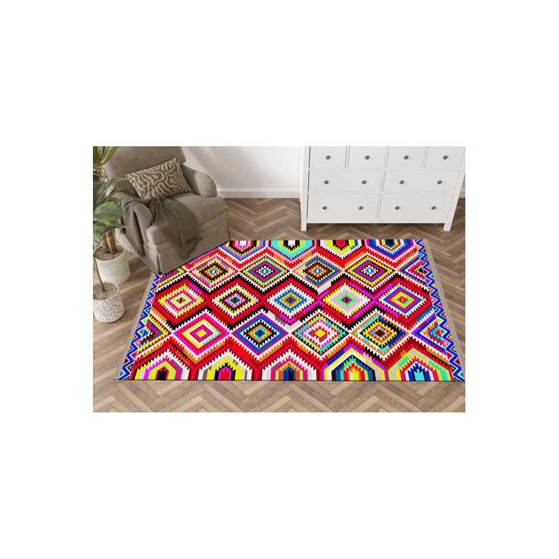 Tapis décoratif multicolore à motif géométrique diagonale lavable à la machine