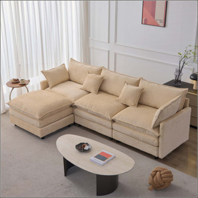 Modular Sectional Couch,Upholstered Soft Chenille Fabric Sofa,3 Seater With Ottoman L Shape Sofa