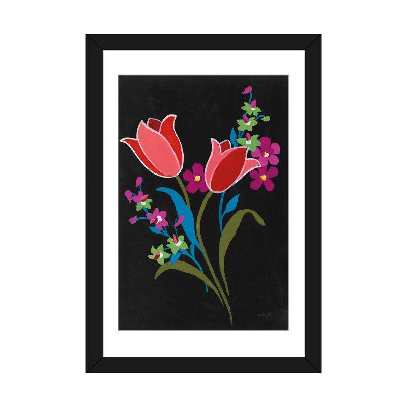« alpine bouquet iv », reproduction sur toile tendue en noir, H 24 po x l 16 po x P 1 po, Papier d'art encadré noir, Blanc