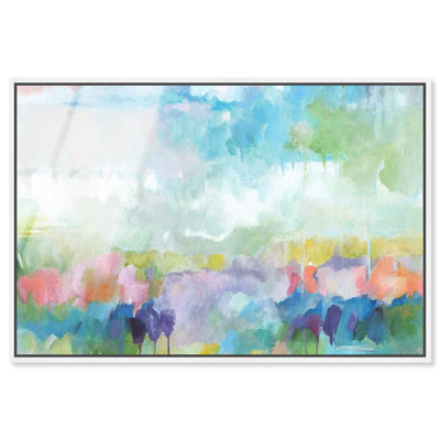 Harmonic Greens, art mural en verre acrylique ultrabrillant encadré Floral Abstracts par Art Remedy, cadre blanc, 24 x 16