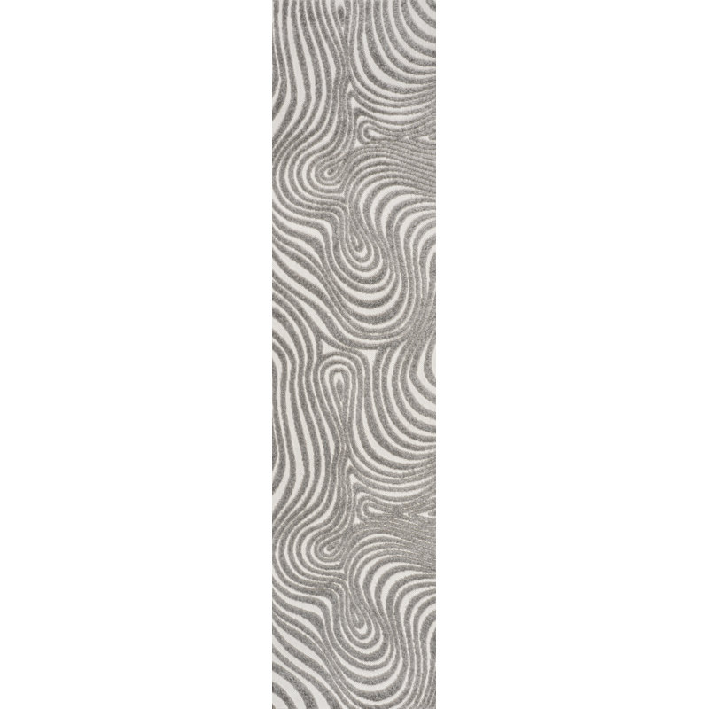 Maribo High-Low Abstract Groovy Striped Gray/Ivory Indoor/Outdoor Rug, Runner 2'2" x 10'