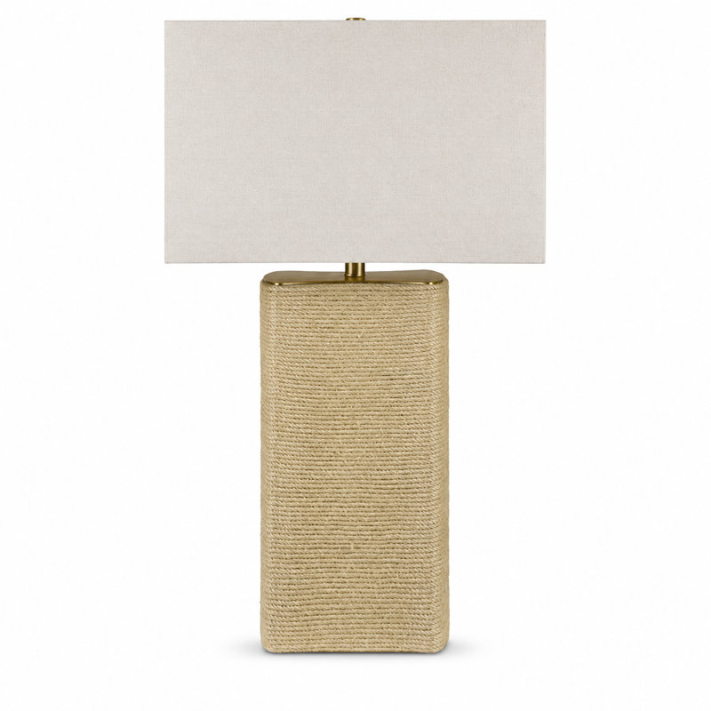 31" Beige Rope Textured Table Lamp with Oat Linen Drum Shade