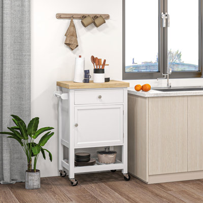 Mizani Rolling Kitchen Cart with Solid Wood Top by Winston Porter