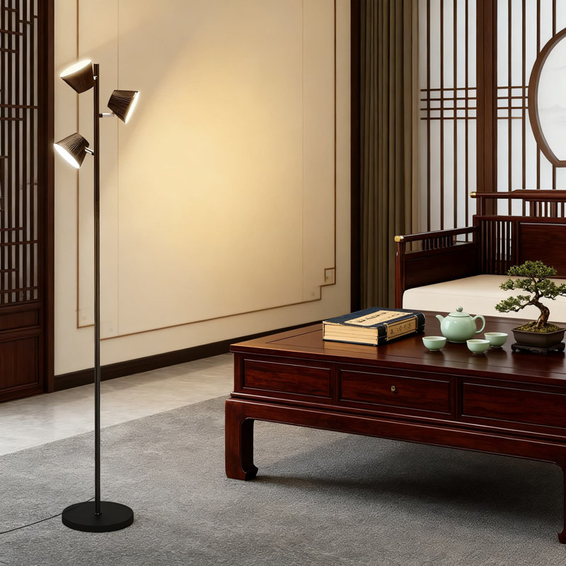 42W 4500 Lumens Super Bright LED Tree Floor Lamp With Remote Control, 4 Color Temperatures, Modern Stepless Dimmable 3 Rotatable Light Heads For Living Room And Bedroom
