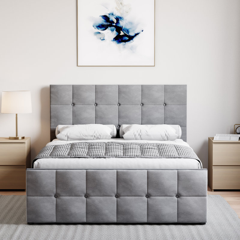 Connell Upholstered Ottoman Bed, Light Grey Velvet, Double (4'6)
