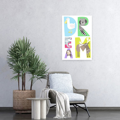Dream Animal Alphabet Colorful Playful Whimsical Duck Elephant Monkey Wall Art Print by Carla Daly - Wrapped Canvas Print