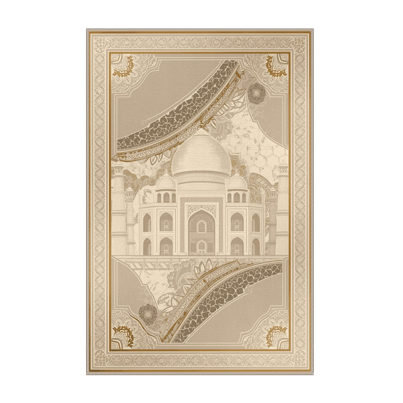 Machine Washable Orkan Taj Mahal India Classic Oriental Rug in Beige – Beige Binding, 2x3
