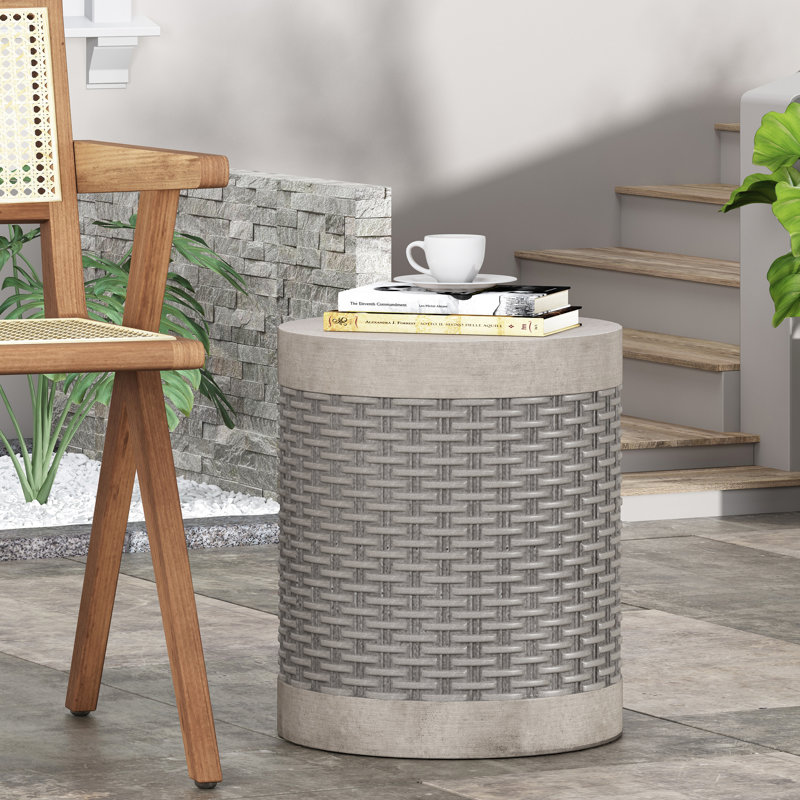 Table de bout Classy Deck - Béton léger, tissage panier, assemblage en béton élégant, design moderne,