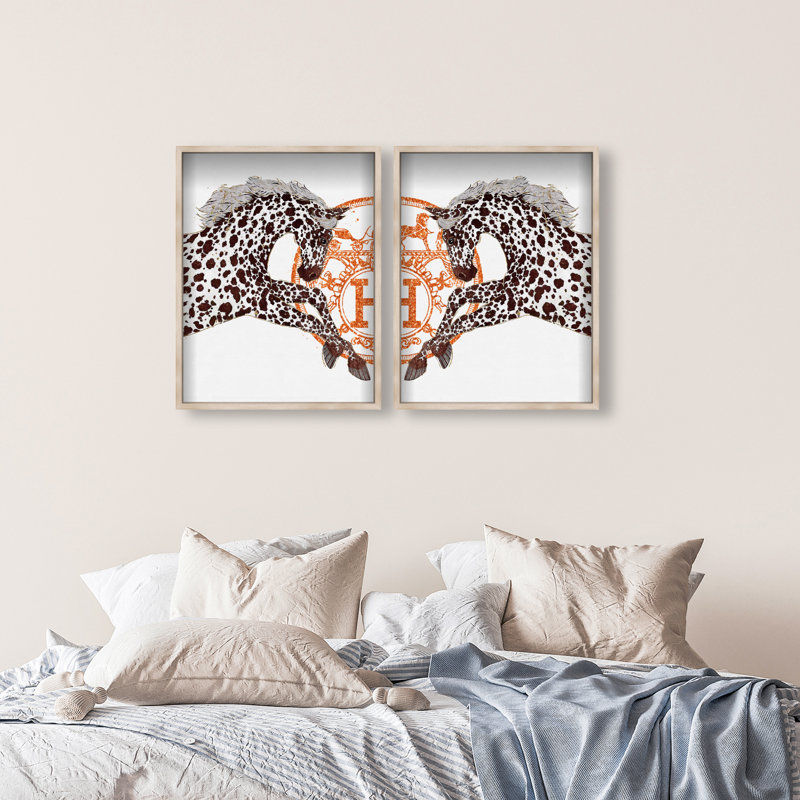 Oliver Gal Appaloosa Duo Horses - Luxury Shadowbox Framed Wall Art, 38" H x 64" W, Cream