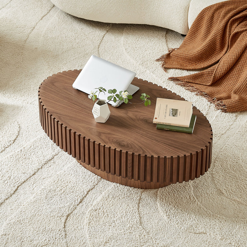 Oval Coffee Table, Espresso Wood, 13.38" H x 43.7" W x 24.8" D