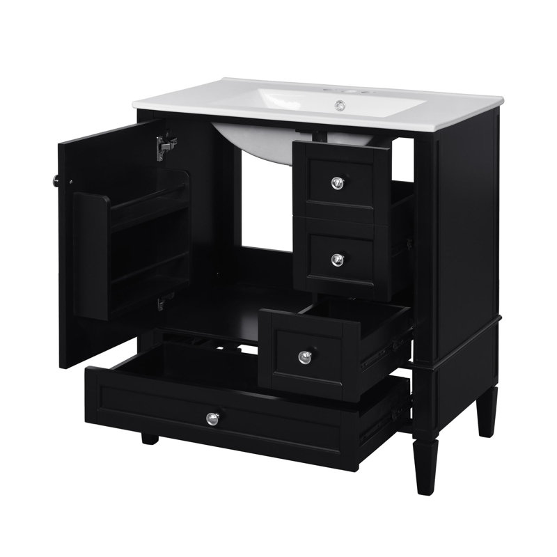 30" bathroom vanity with ceramic sink, Black/Silver