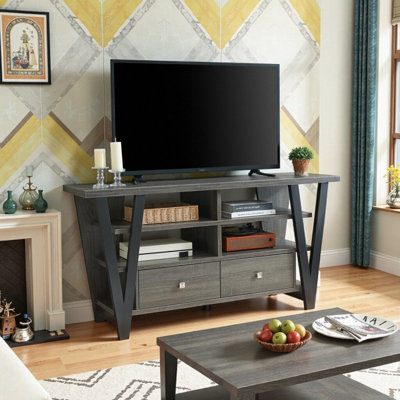 30-inch Tall Engineered Wood TV Stand with 2 Drawers & 2 Divided Shelves, Media Cabinet
