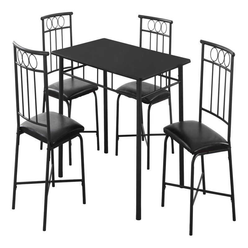 Ensemble de table de salle à manger, 5 pièces, petit, 40 po rectangulaire, cuisine, métal noir, aspect cuir noir, contemporain, moderne