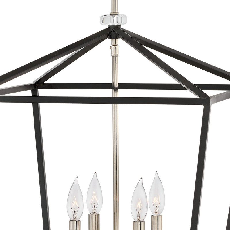 Stinson 4 - Light Lantern Geometric Chandelier, 27.25" H x 18" W x 18" D, Nickel, Black