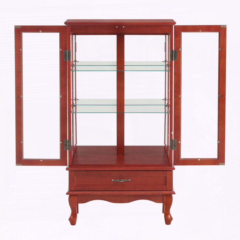 Vitrine en verre avec tiroir et tablettes réglables en verre