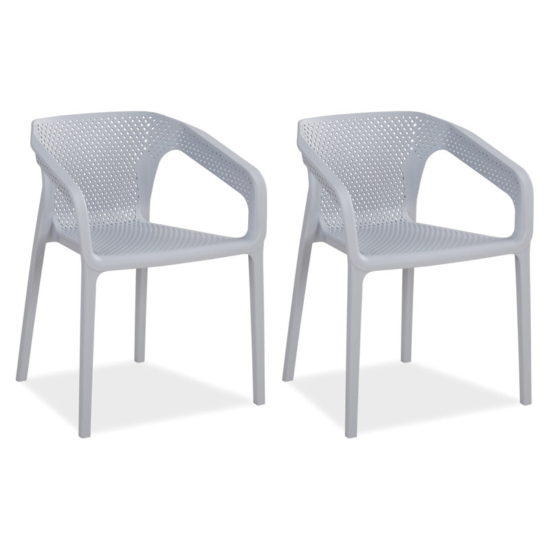 Isaias Stacking Patio Dining Armchair, Grey/Brown/Blue
