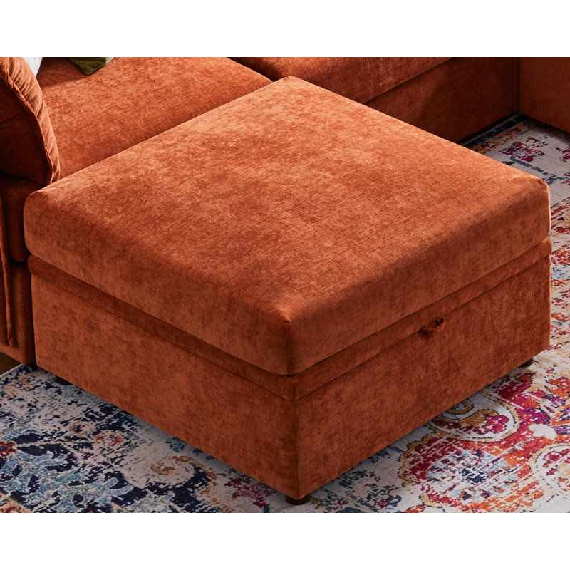 Canapé modulaire moderne réversible de 102 po de largeur avec repose-pieds en tissu chenille de qualité supérieure, Orange