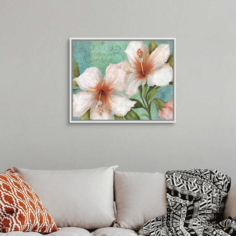 Hibiscus, art mural sur toile, H 24 po x l 30 po x P 1,75 po, Toile avec cadre blanc