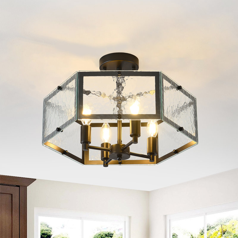 Plafonnier hexagonal semi-encastré à 4 lumières
