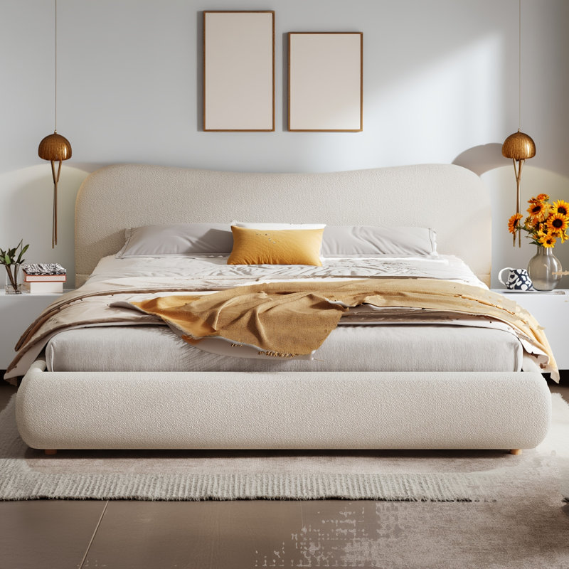 Lit tapissier blanc de luxe Boucle, Très grand lit