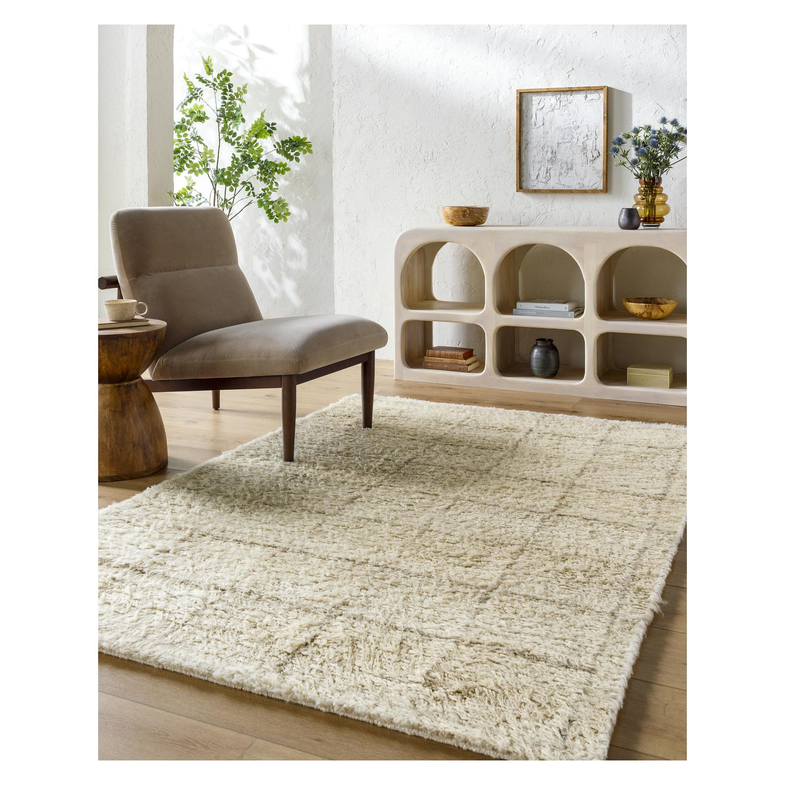 Anemone Hand Tufted Wool Tan Rug, Rectangle 5' x 7'6"
