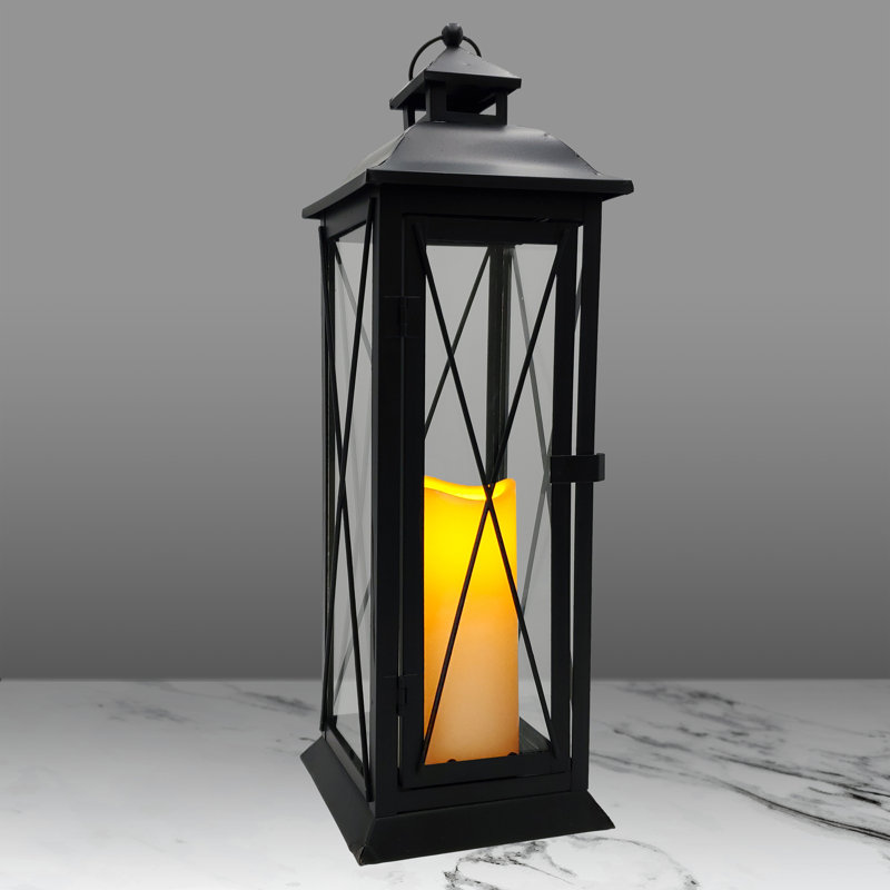 16'' H Metal Tabletop Lantern with Candle Included