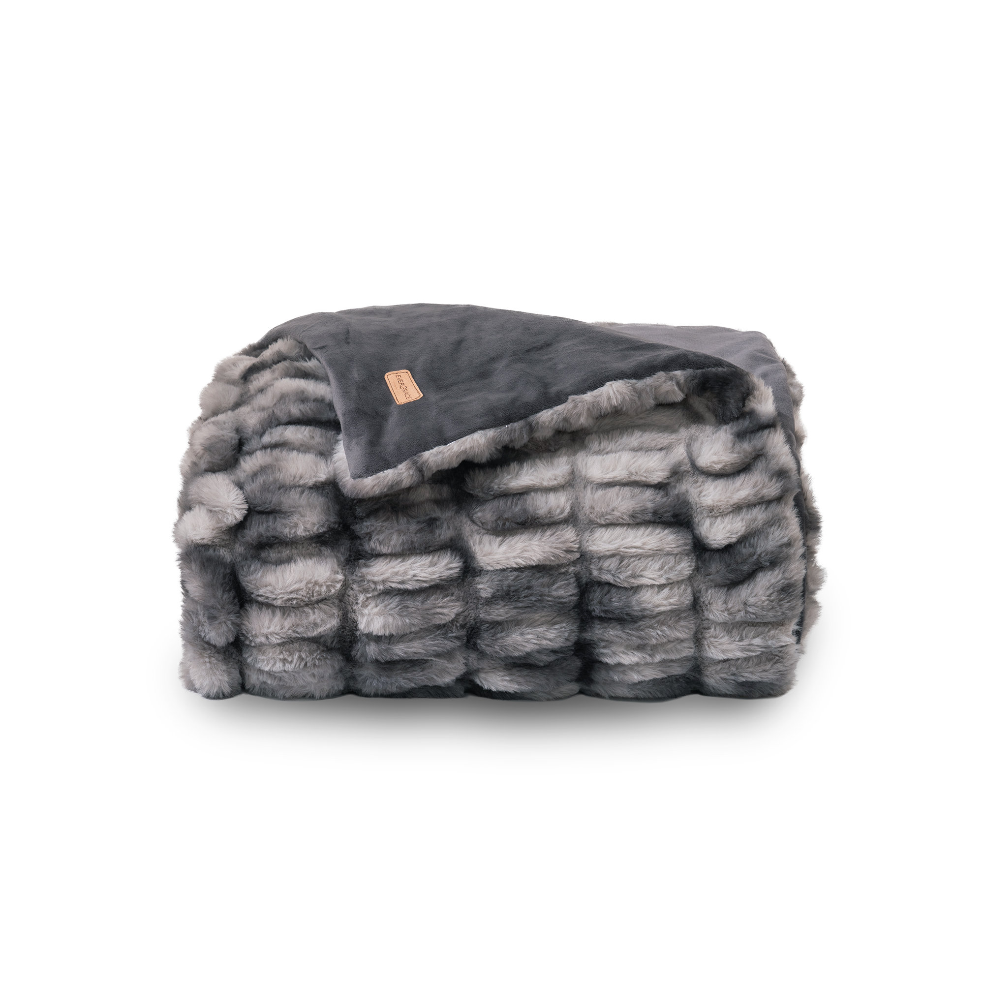 Ruched Bubble Faux Fur Throw Blanket, Gray, 60" W x 80" L