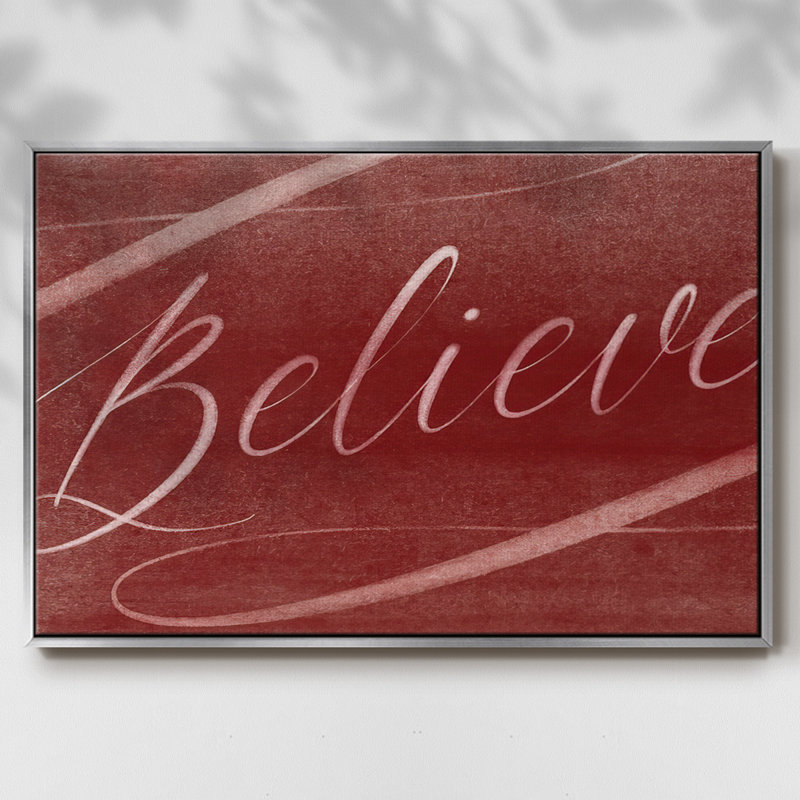 Toile tendue avec châssis Believe, H 17 po x l 25 po x P 1,5 po, Encadrement argenté