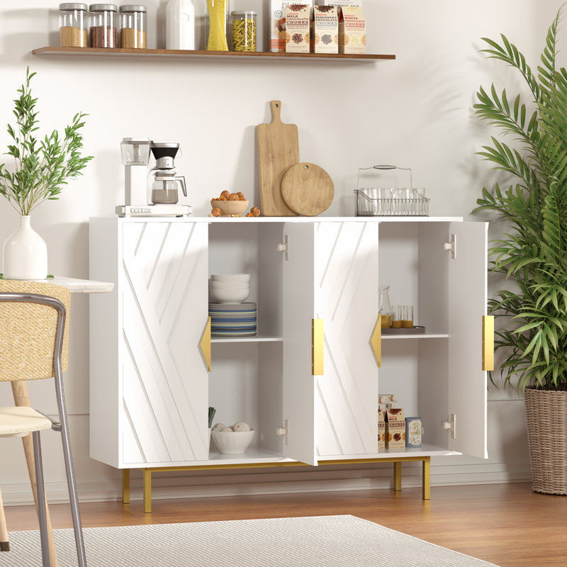 White Geometric 47.2" Modern Sideboard Cabinet with Gold Accents
