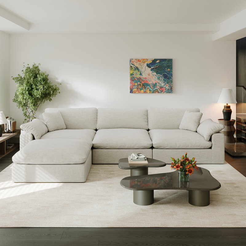 Upholstered Sectional Sofa, Cloud Couch Modular Sofa Deep Seat Couch for Living Room Bedroom, Light Gray