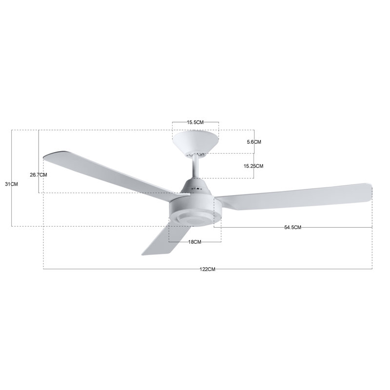 122cm 3 - Blade Ceiling Fan with Wall Control, White