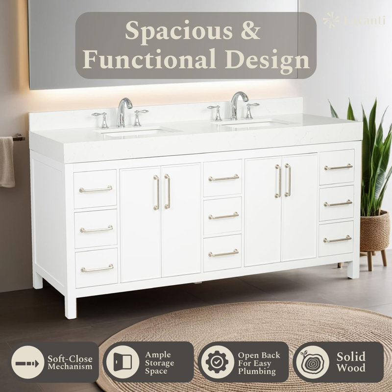  Meuble-lavabo 72 po avec lavabo blanc Valvet Valvet, Velours blanc, 72 pouces