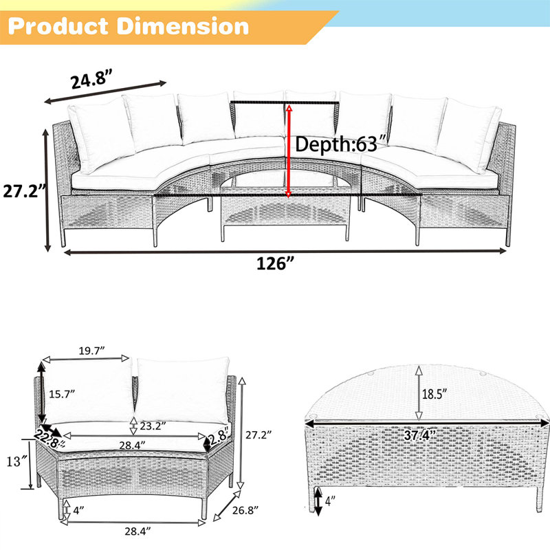 Tyrza Wood 8 - Person Modular Patio Conversation Set with Cushions, Light Gray