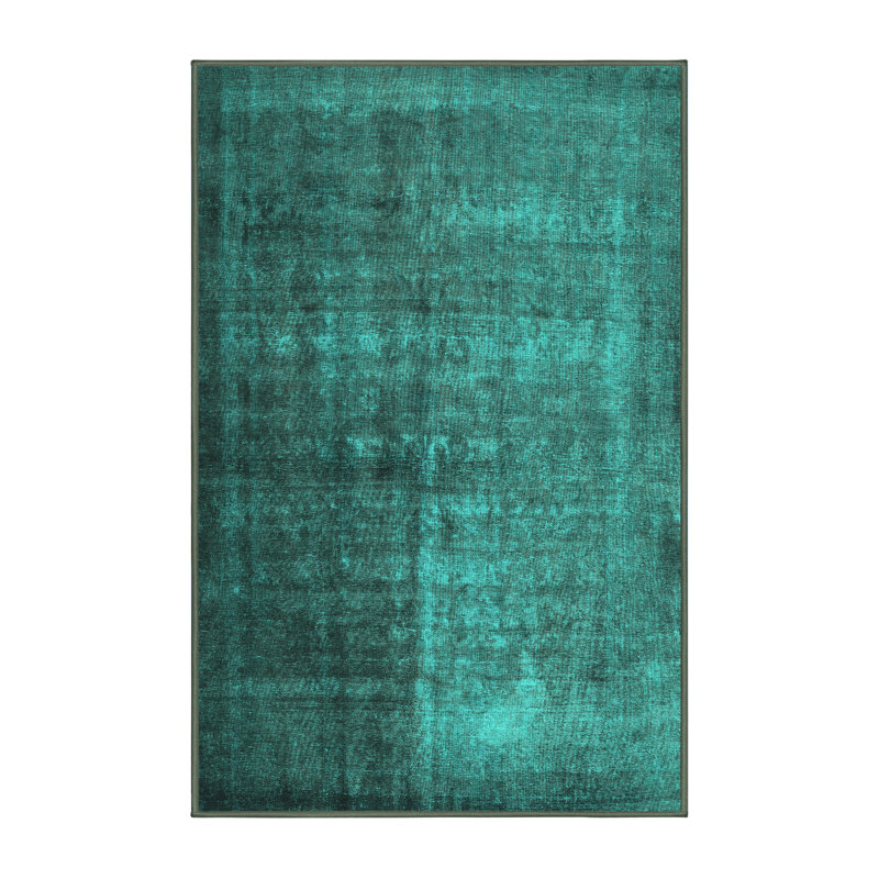 Tapis abstrait bleu / vert tissé à la machine, Rectangle 2 pi x 4 pi