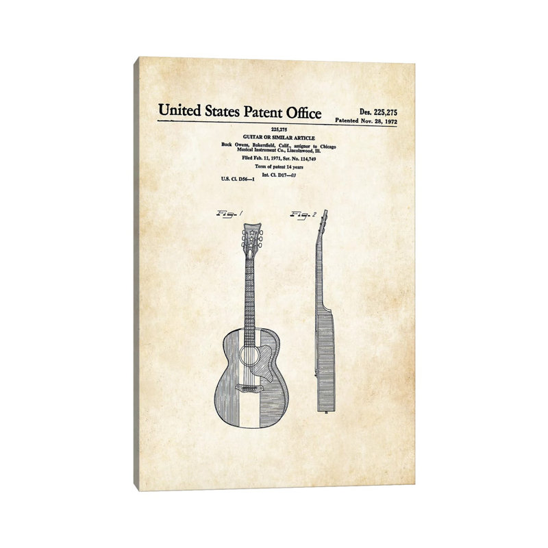 Buck Owens Acoustic Guitar by Patent77 - Wrapped Canvas Gallery-Wrapped Canvas Giclée, 101.6 cm H x 66.04 cm W x 3.175 cm D