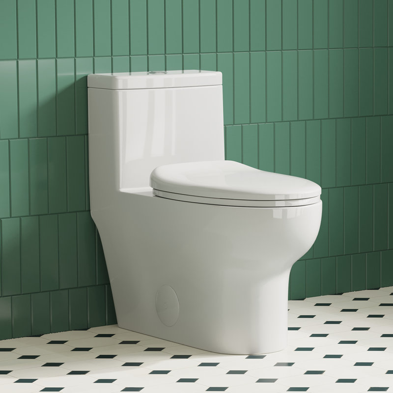 Toilette allongée une pièce à hauteur confort avec double chasse et siège à fermeture en douceur Salerno