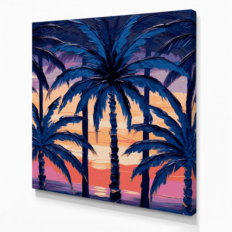 Palmier hawaïen, art mural bleu sur toile, H 16 po x l 16 po