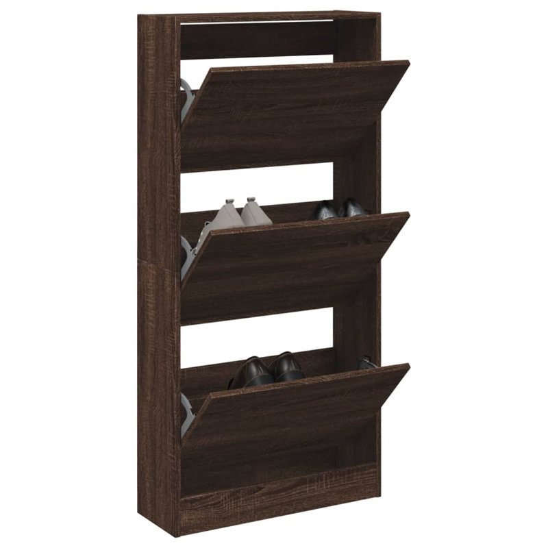 6 Pair Shoe Storage Cabinet, Brown Oak