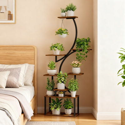 Support pour plante d'intérieur avec lumières de culture, étagère de coin à 8 niveaux avec éclairage à DEL contrôlé par minuterie, support de plante en métal pour le jardinage et la décoration de patio